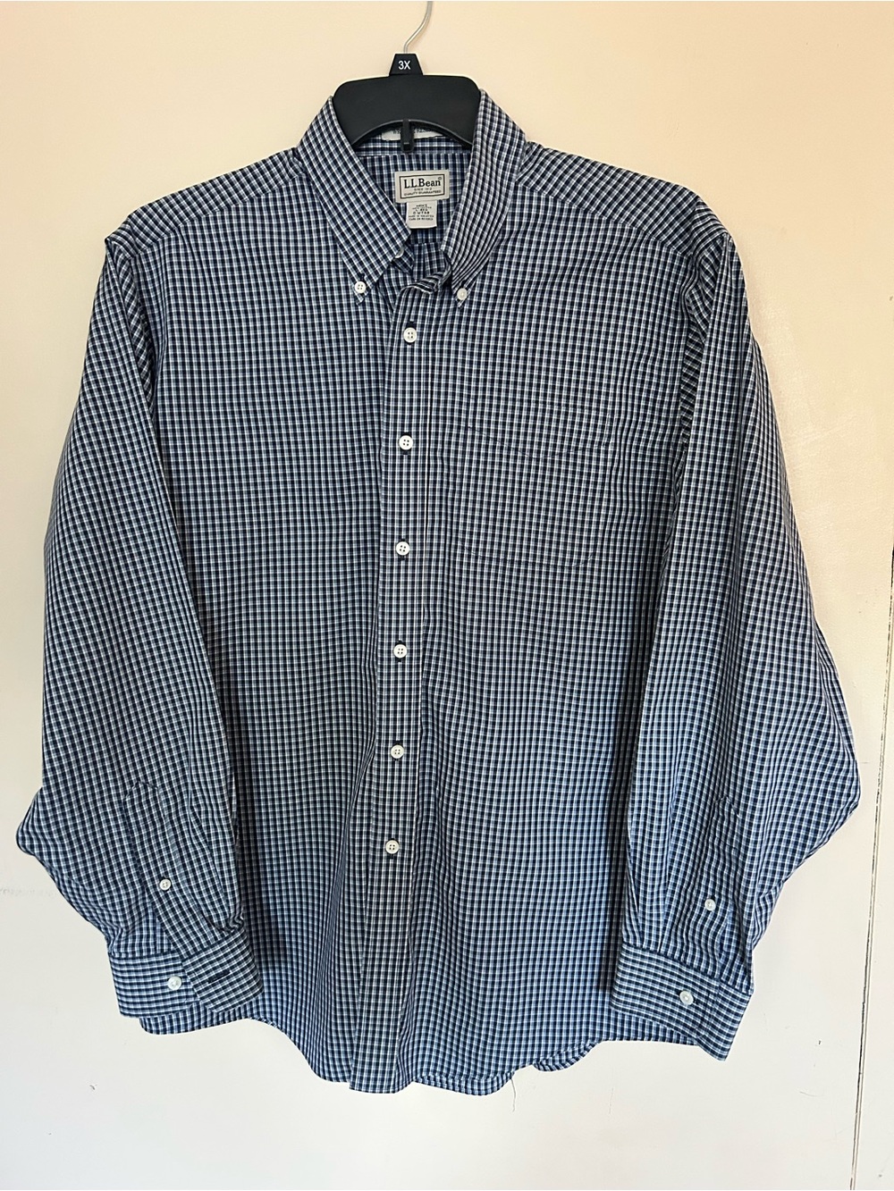 L.L. Bean Men's Navy and White Gingham Button-Down Shirt